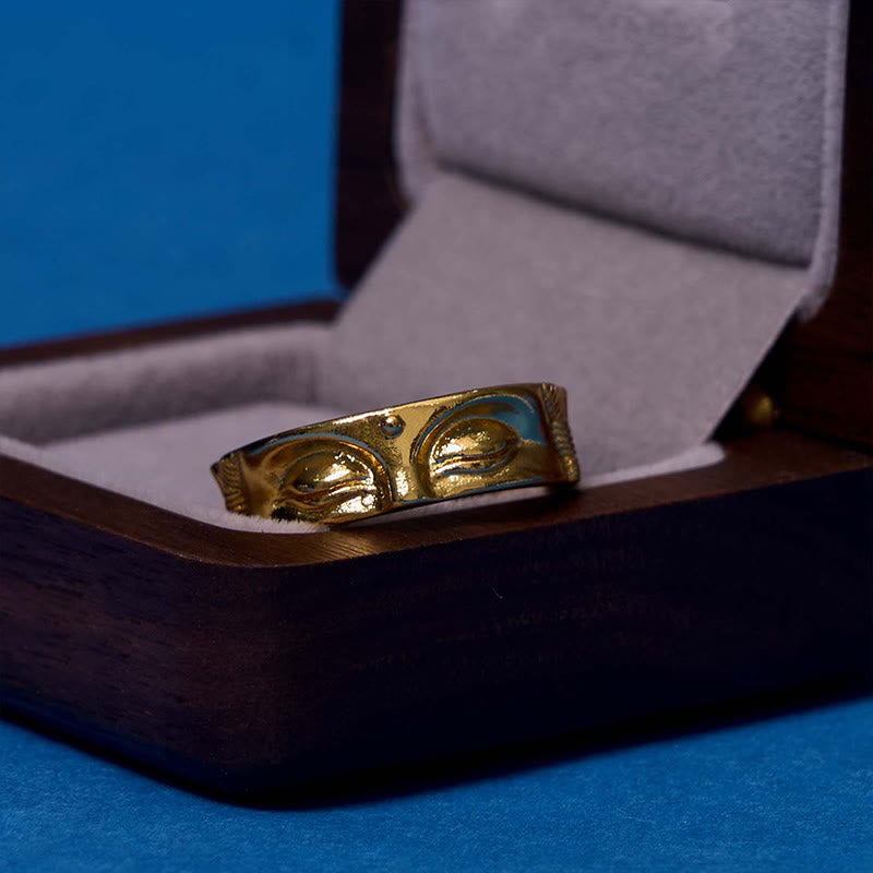 Nimara Ritual Golden Meditation Buddha Serenity Copper Adjustable Ring