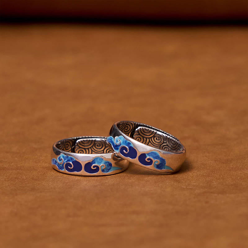 Nimara Ritual Blue Auspicious Clouds Pattern Wealth Copper Adjustable Ring