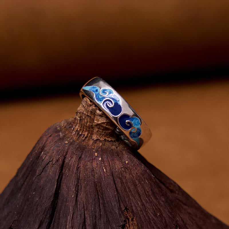 Nimara Ritual Blue Auspicious Clouds Pattern Wealth Copper Adjustable Ring