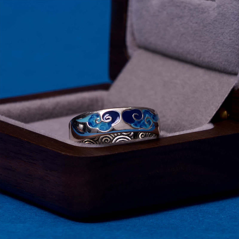 Nimara Ritual Blue Auspicious Clouds Pattern Wealth Copper Adjustable Ring