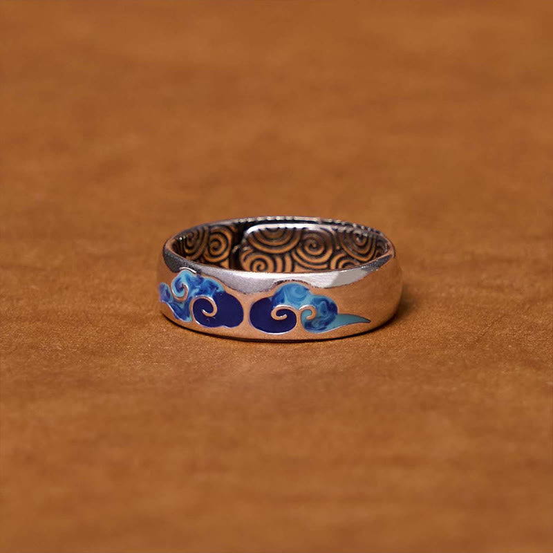Nimara Ritual Blue Auspicious Clouds Pattern Wealth Copper Adjustable Ring