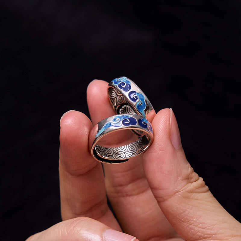 Nimara Ritual Blue Auspicious Clouds Pattern Wealth Copper Adjustable Ring