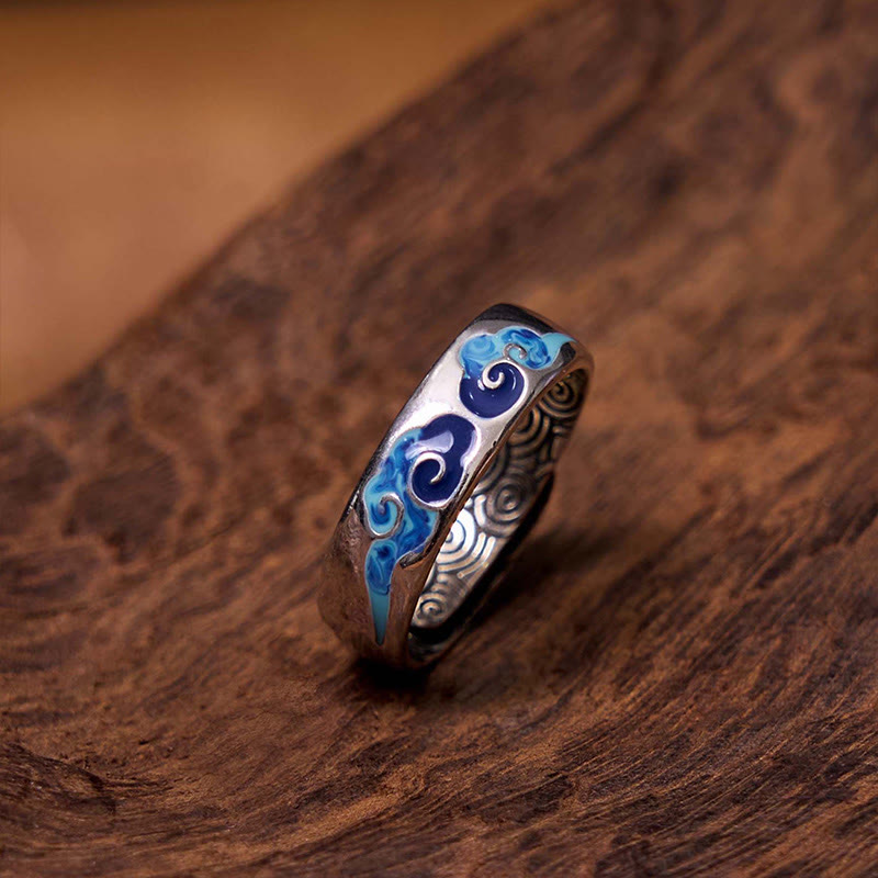 Nimara Ritual Blue Auspicious Clouds Pattern Wealth Copper Adjustable Ring