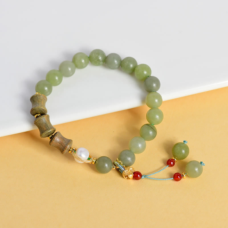 Nimara Ritual Jade Sandalwood Bamboo Pearl Prosperity Bracelet