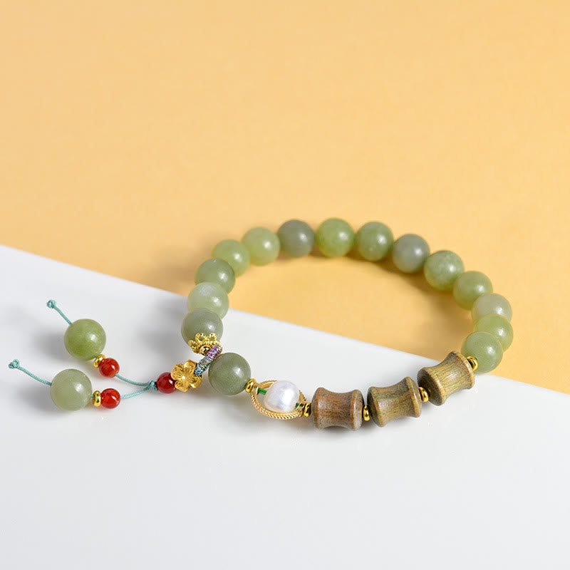 Nimara Ritual Jade Sandalwood Bamboo Pearl Prosperity Bracelet