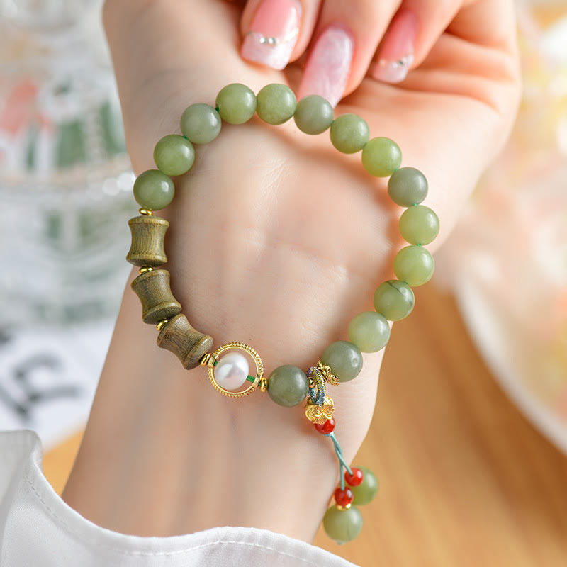 Nimara Ritual Jade Sandalwood Bamboo Pearl Prosperity Bracelet