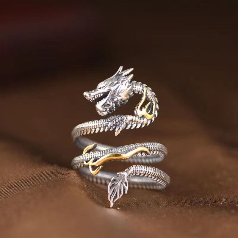 Strength And Wisdom Vintage Dragon Pattern Ring