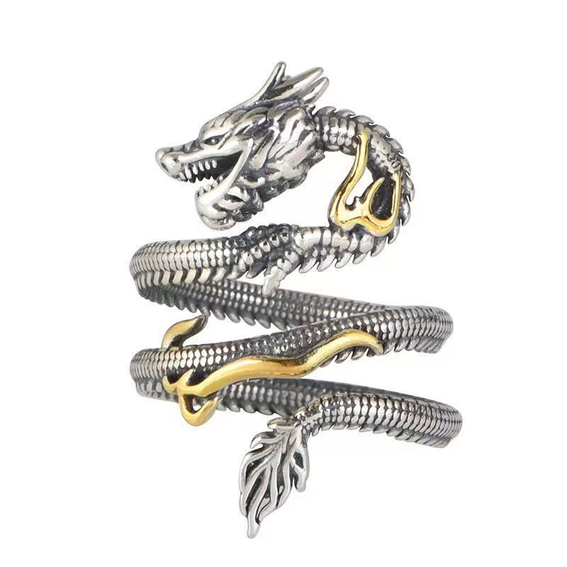 Strength And Wisdom Vintage Dragon Pattern Ring