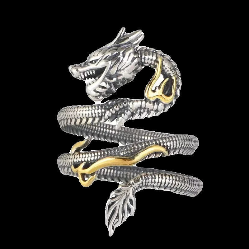 Strength And Wisdom Vintage Dragon Pattern Ring