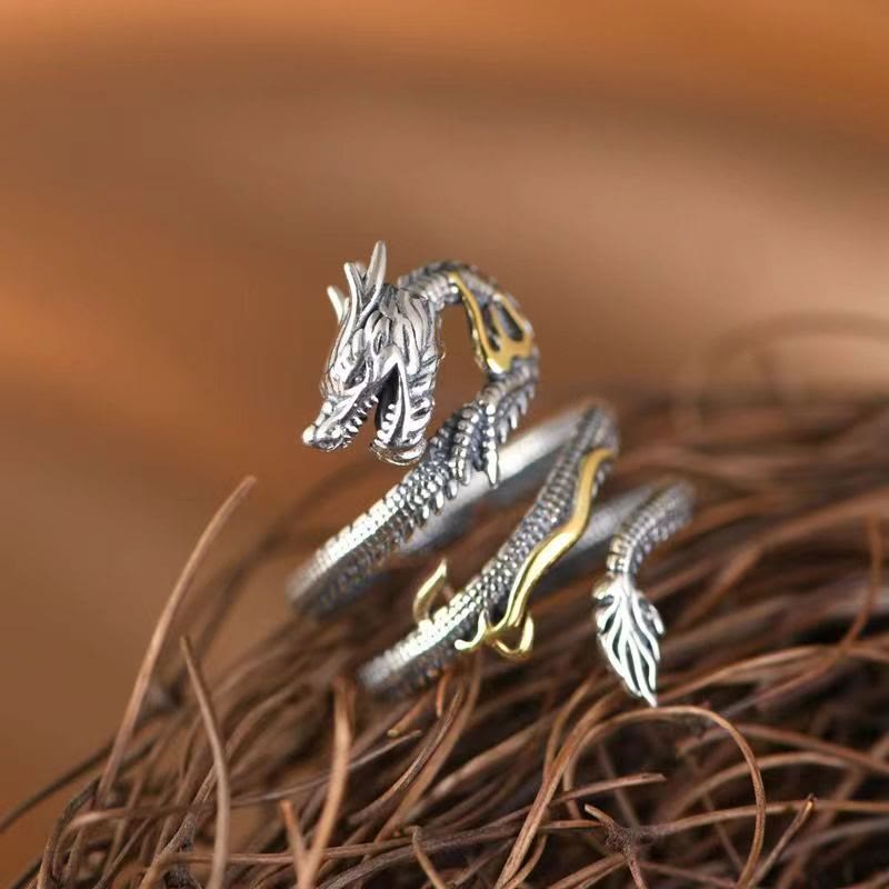 Strength And Wisdom Vintage Dragon Pattern Ring