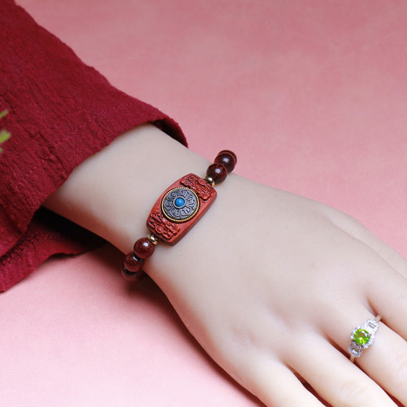 Nimara Ritual Small Leaf Red Sandalwood Green Sandalwood Six True Words Peace Bracelet
