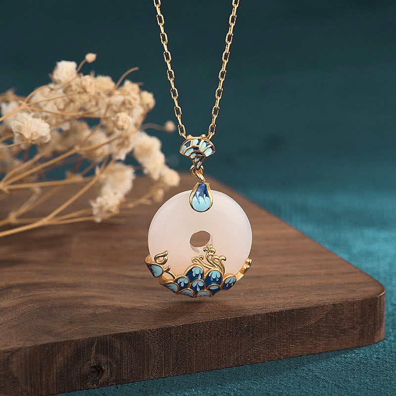 Nimara Ritual White Jade Peace Buckle Mountains And Sea Luck Necklace Pendant