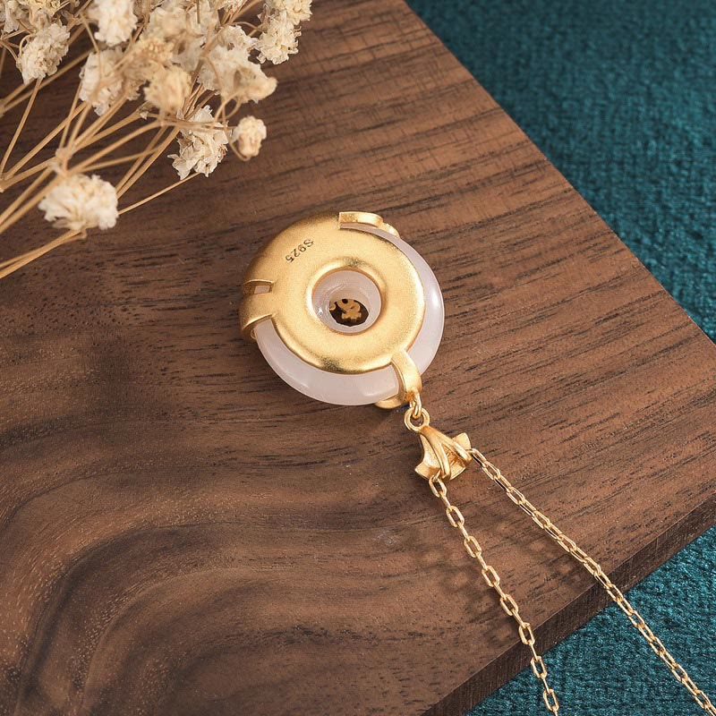 Nimara Ritual White Jade Peace Buckle Mountains And Sea Luck Necklace Pendant