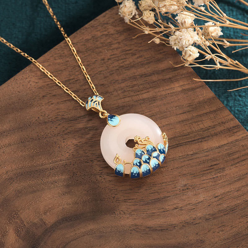 Nimara Ritual White Jade Peace Buckle Mountains And Sea Luck Necklace Pendant