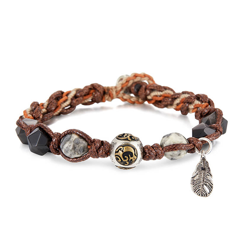 Nimara Ritual Retro 925 Sterling Silver Silver Sheen Obsidian Transport Rope Handmade Braided Bracelet