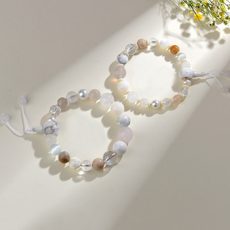 Nimara Ritual White Agate Pearl 18 Beads Balance Luck Bracelet