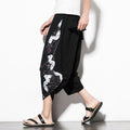 Nimara Ritual White Crane Print Cotton Men's Cropped Harem Pants With Pockets