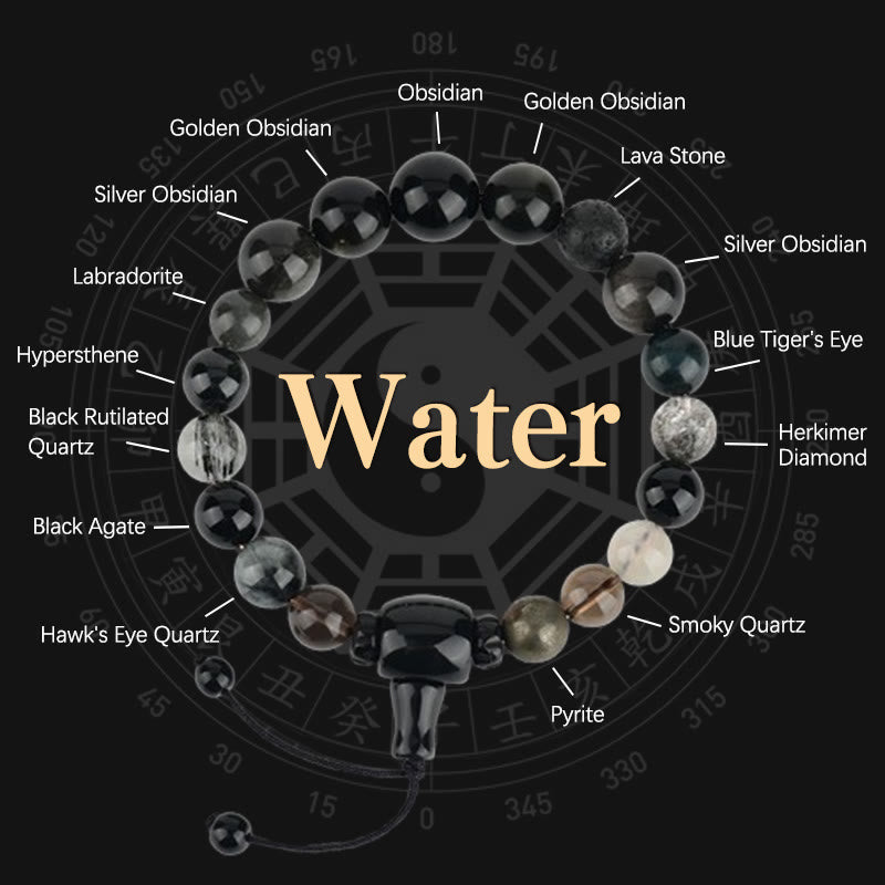 Nimara Ritual Five Elements Various Crystal Black Obsidian Wealth Wisdom Bracelet