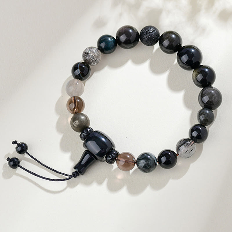 Nimara Ritual Five Elements Various Crystal Black Obsidian Wealth Wisdom Bracelet