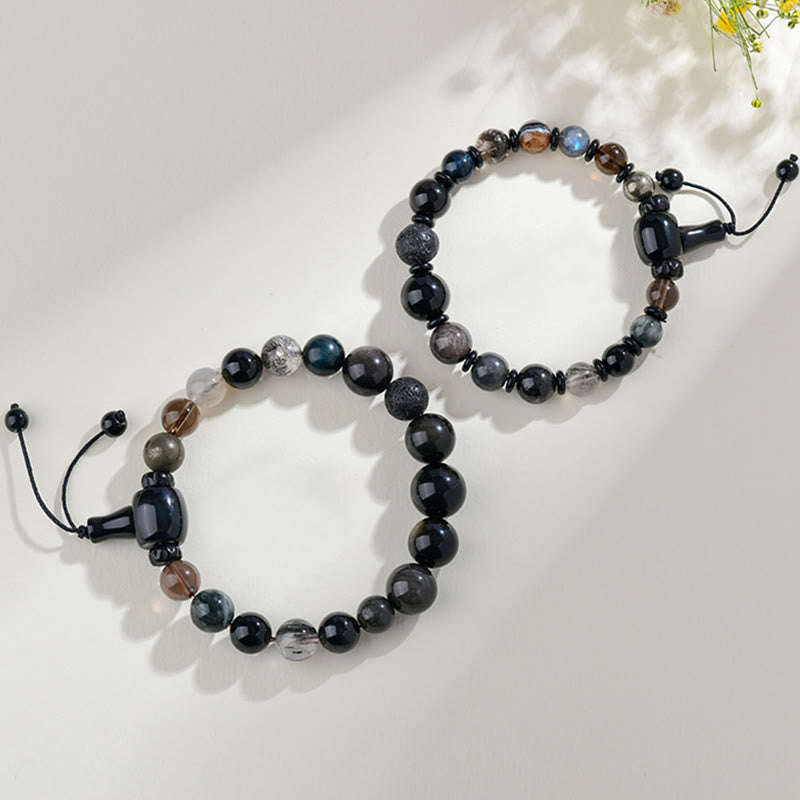 Nimara Ritual Five Elements Various Crystal Black Obsidian Wealth Wisdom Bracelet