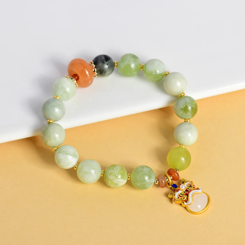 Nimara Ritual Natural Jade Dancing Lion Charm Prosperity Luck Bracelet