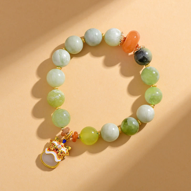 Nimara Ritual Natural Jade Dancing Lion Charm Prosperity Luck Bracelet