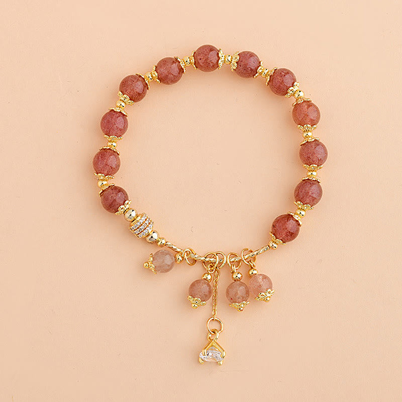 Nimara Ritual Natural Strawberry Quartz Crystal Zircon Healing Positive Bracelet