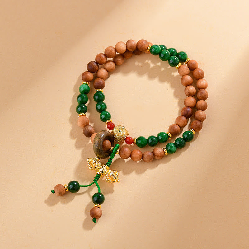 Nimara Ritual Sandalwood Wood Bead Tibet Dorje Vajra Double Twisted Design Protection Healing Bracelet