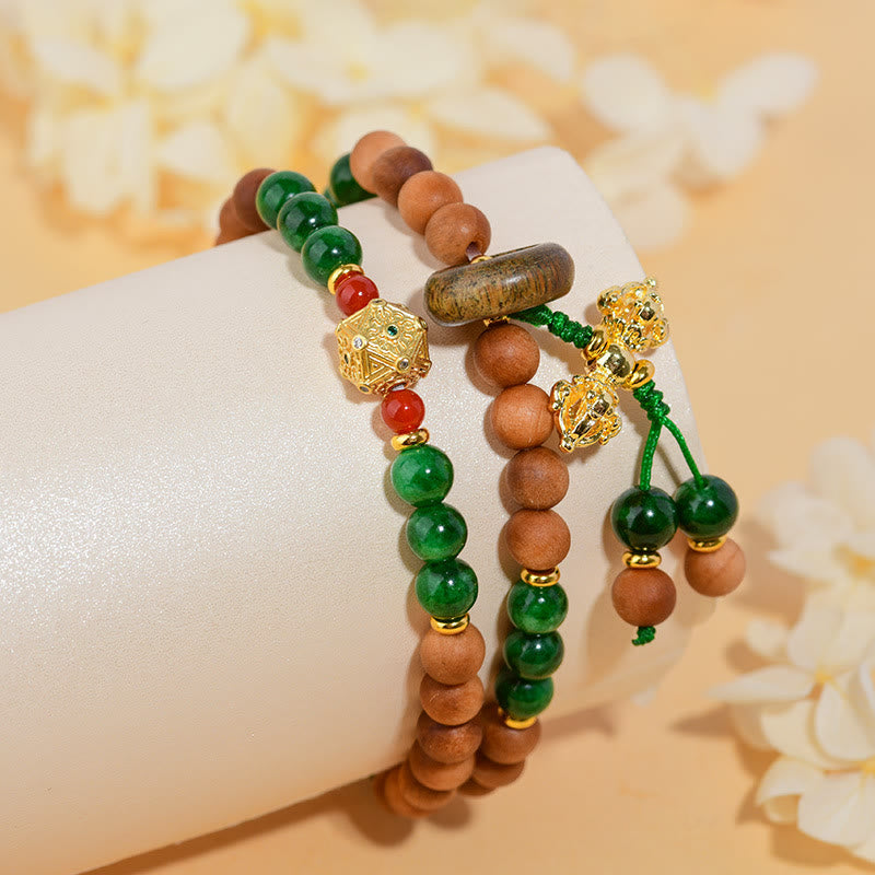 Nimara Ritual Sandalwood Wood Bead Tibet Dorje Vajra Double Twisted Design Protection Healing Bracelet