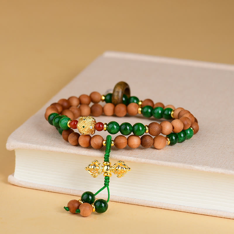 Nimara Ritual Sandalwood Wood Bead Tibet Dorje Vajra Double Twisted Design Protection Healing Bracelet