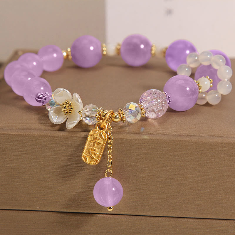 Wish You Peace and Happiness Blue Crystal Amethyst Flower Bracelet