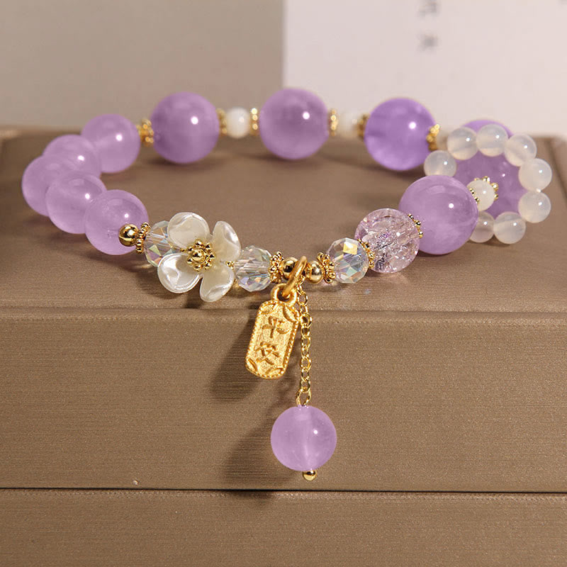 Wish You Peace and Happiness Blue Crystal Amethyst Flower Bracelet