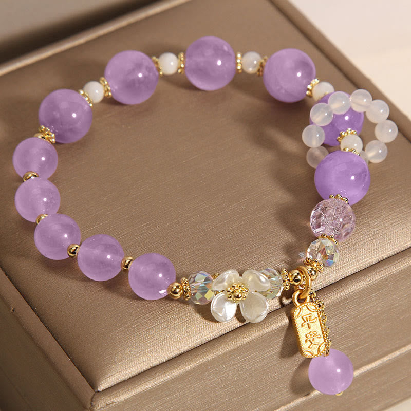 Wish You Peace and Happiness Blue Crystal Amethyst Flower Bracelet