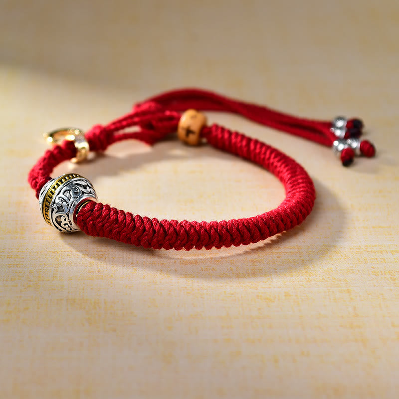 Nimara Ritual Tibetan Thangka Green Silver Tara Zakiram Goddess Of Wealth Red Braid String Luck Bracelet
