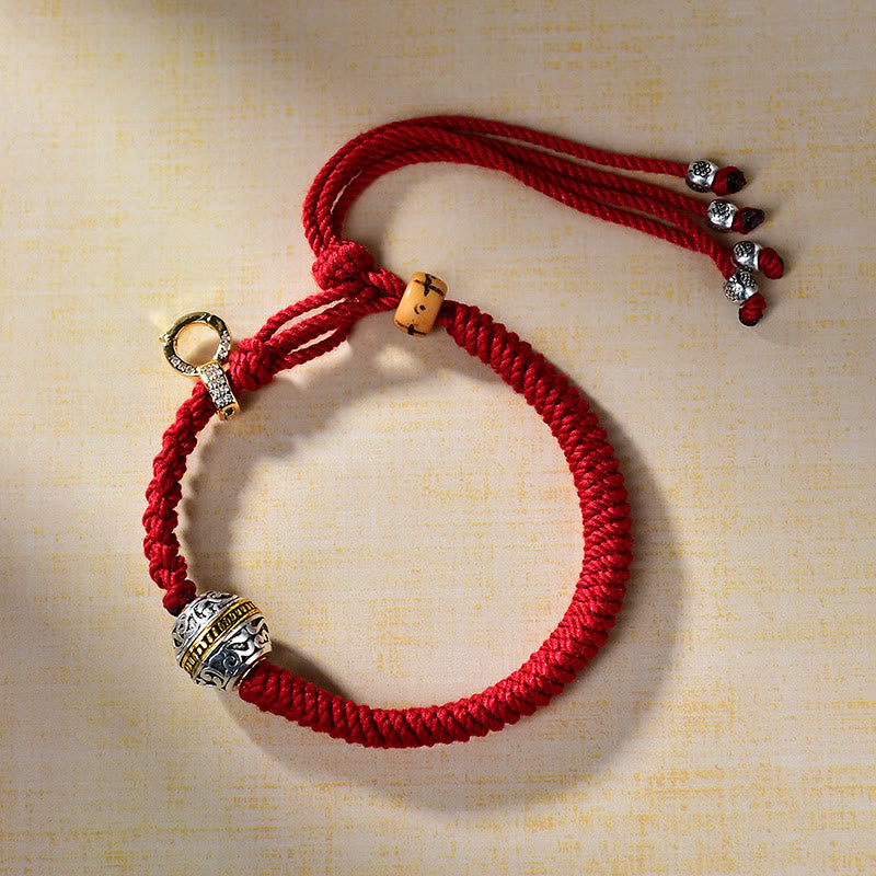 Nimara Ritual Tibetan Thangka Green Silver Tara Zakiram Goddess Of Wealth Red Braid String Luck Bracelet