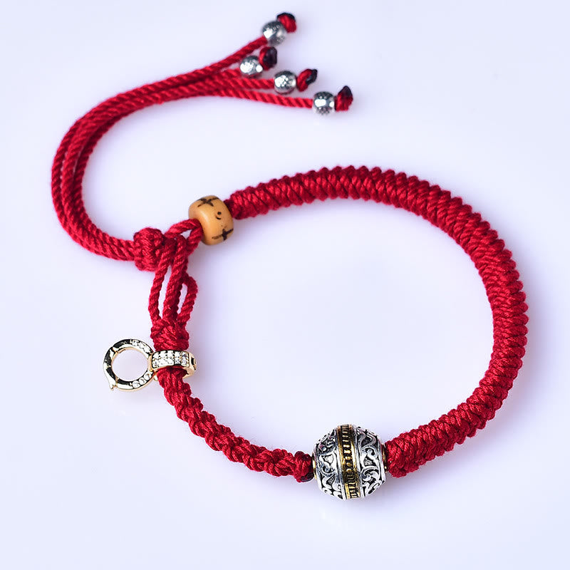 Nimara Ritual Tibetan Thangka Green Silver Tara Zakiram Goddess Of Wealth Red Braid String Luck Bracelet