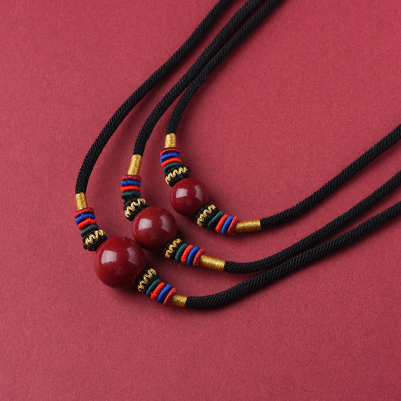 Nimara Ritual Cinnabar Lucky Bead Keep Away Evil Spirits Necklace Pendant