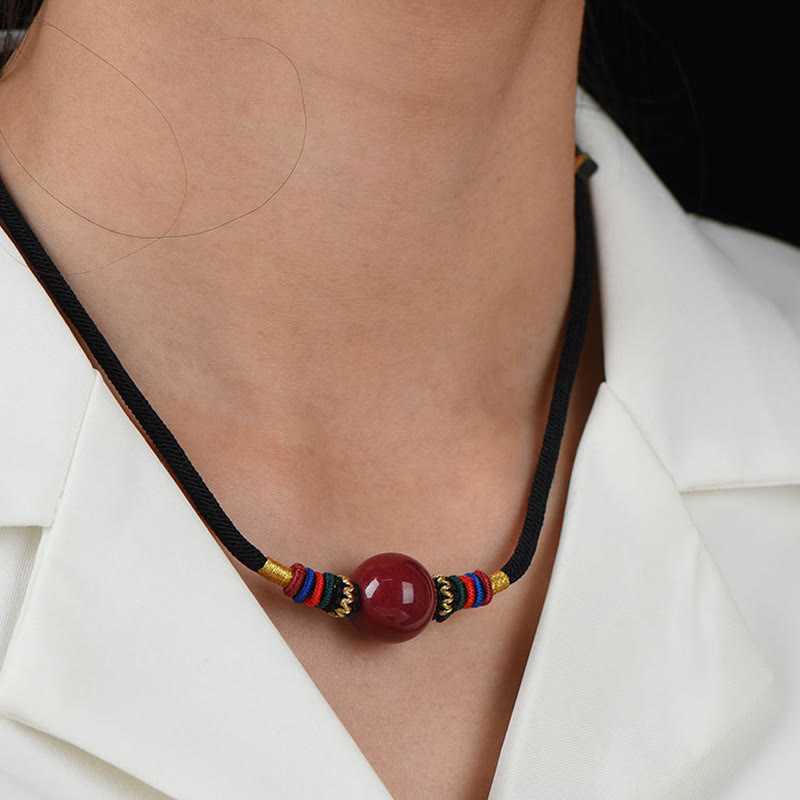 Nimara Ritual Cinnabar Lucky Bead Keep Away Evil Spirits Necklace Pendant