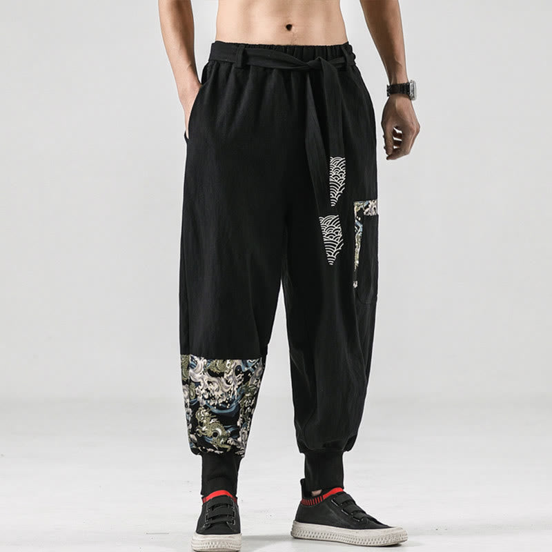 Nimara Ritual Ocean Waves Lace-up Men's Harem Pants With Pockets
