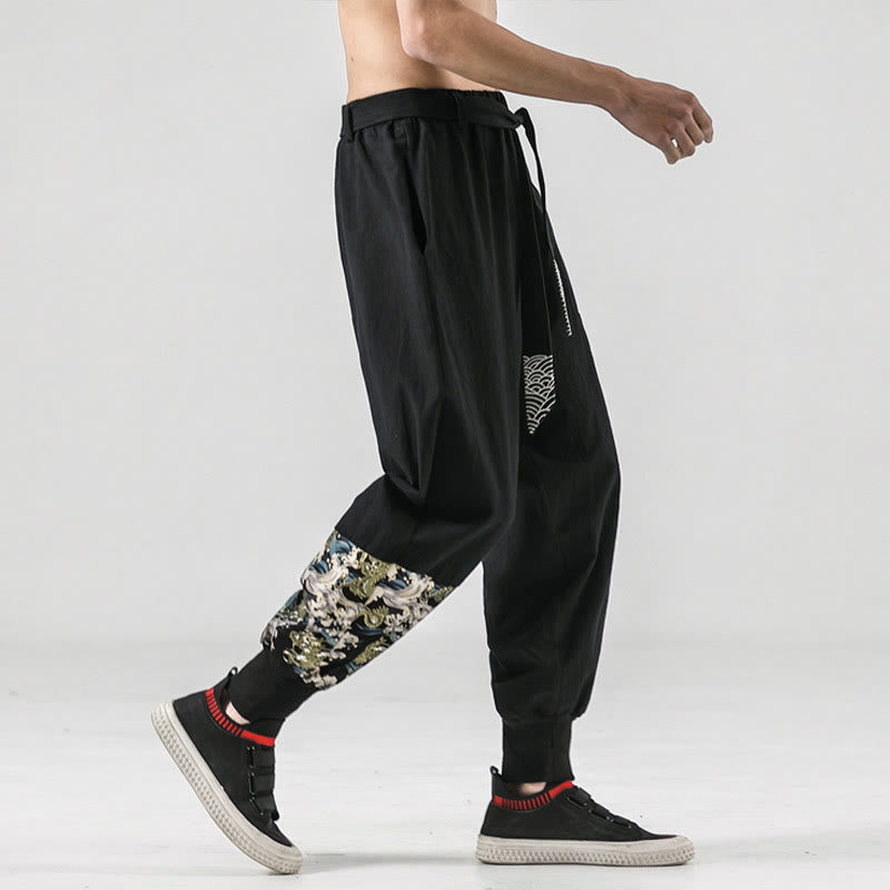 Nimara Ritual Ocean Waves Lace-up Men's Harem Pants With Pockets