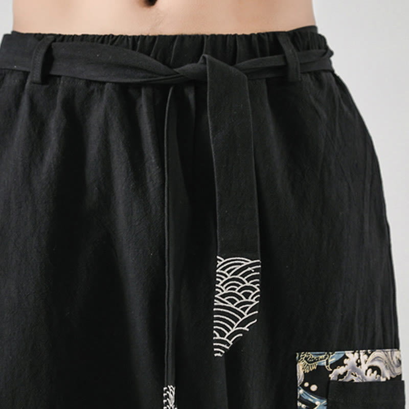 Nimara Ritual Ocean Waves Lace-up Men's Harem Pants With Pockets