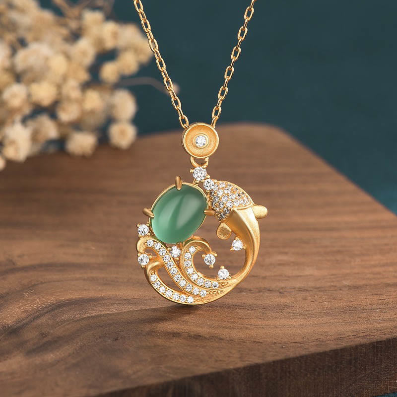 Nimara Ritual Green Chalcedony Koi Fish Strength Necklace Pendant