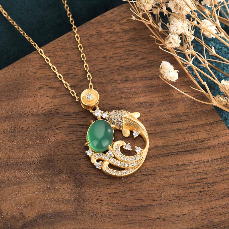 Nimara Ritual Green Chalcedony Koi Fish Strength Necklace Pendant