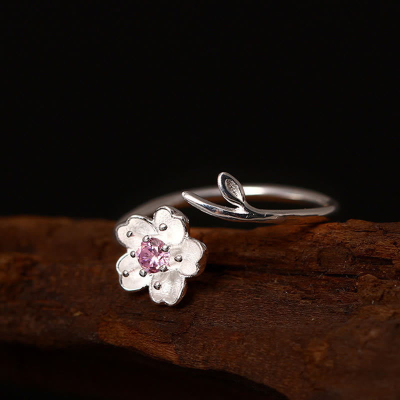 Nimara Ritual 925 Sterling Silver Cherry Blossom Sakura Flower Blessing Adjustable Ring