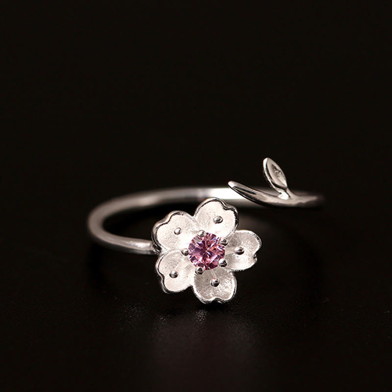 Nimara Ritual 925 Sterling Silver Cherry Blossom Sakura Flower Blessing Adjustable Ring