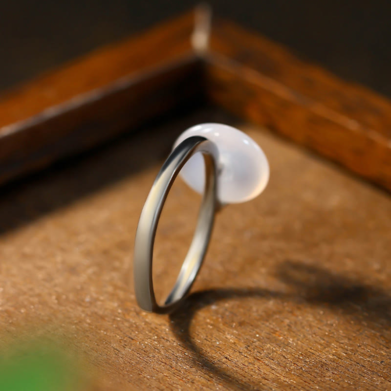 Nimara Ritual Chalcedony Bamboo Leaf Pattern Positive Adjustable Ring