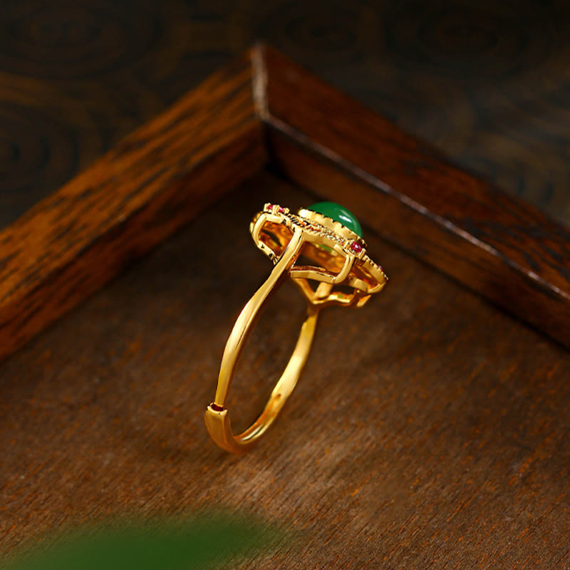 Nimara Ritual Green Chalcedony Hollow Pattern Strength Adjustable Ring