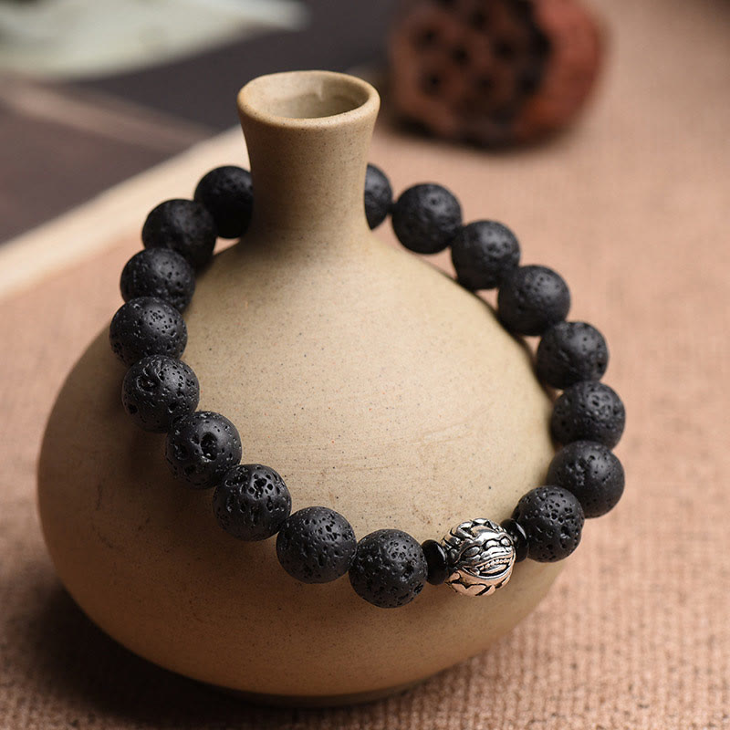 Nimara Ritual Lava Rock Beads White Copper PiXiu Wealth Bracelet