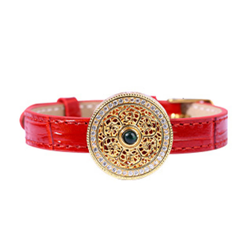 Nimara Ritual Six True Words Eight Treasures Compass Jade 24K Gold Plated Luck Leather Bracelet
