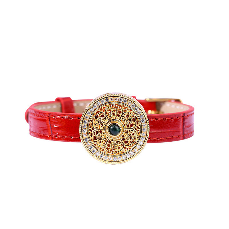 Nimara Ritual Six True Words Eight Treasures Compass Jade 24K Gold Plated Luck Leather Bracelet